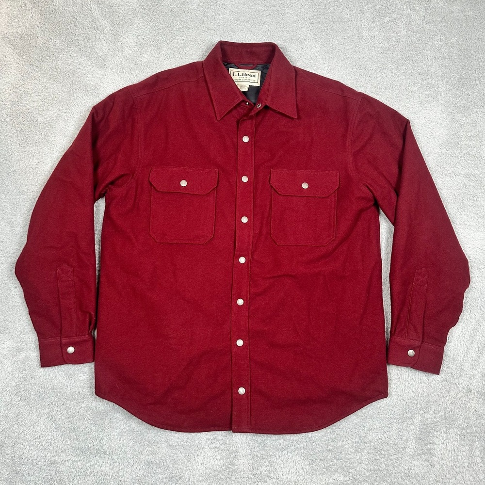 VTG 90s L.L.Bean Red Hunting Work Button Shirt-Jacket Heavy Cotton Chamois Cloth